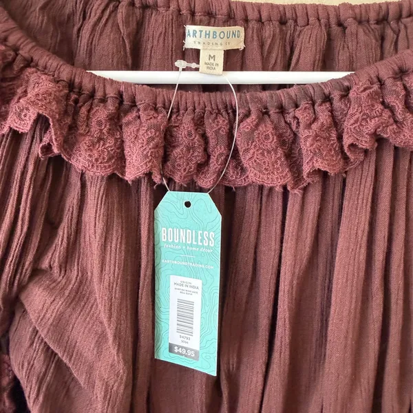 Earthbound Top M Wine Lace Tiered Ruffle Bell Sleeve Off Shoulder Fairycore - Image 2