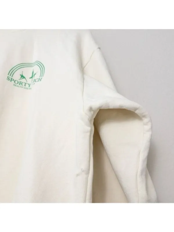 NEW Sporty & Rich Fitness Group Crewneck Sweatshirt M Off White Fleece Oversized - Image 10