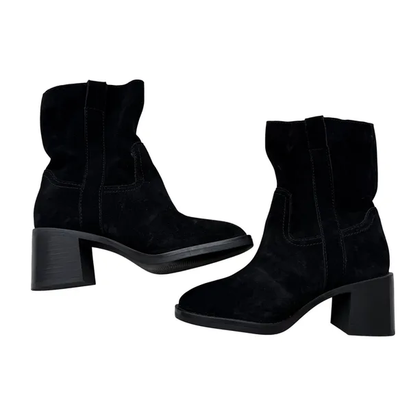 Steve Madden Romney Black Suede Block Heel Square Toe Western Boots Size 6M NEW - Image 2