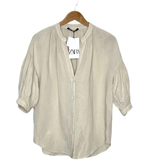 Zara Linen Blend Balloon Sleeve Top - Image 6