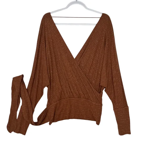 Free People East Coast Wrap Top Moroccan Spice Ribbed Knit Tie Waist NWT L - Image 6