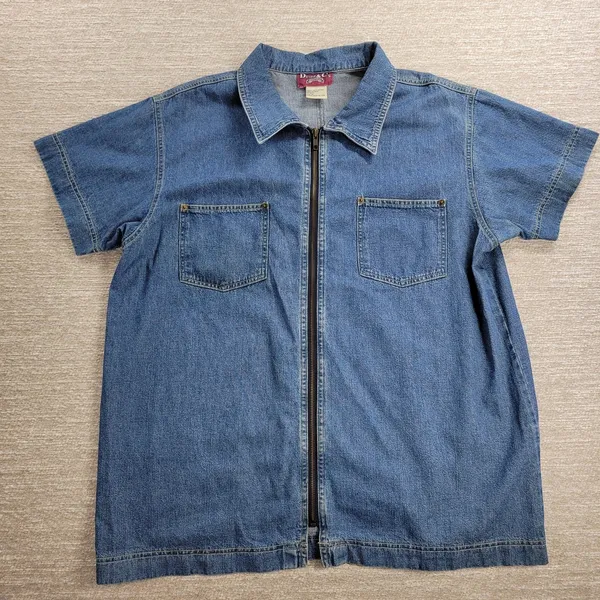 Vintage 70s Denim & Co Denim Shirt Womens 1X Blue Exposed Zip Front Work Chore - Image 12
