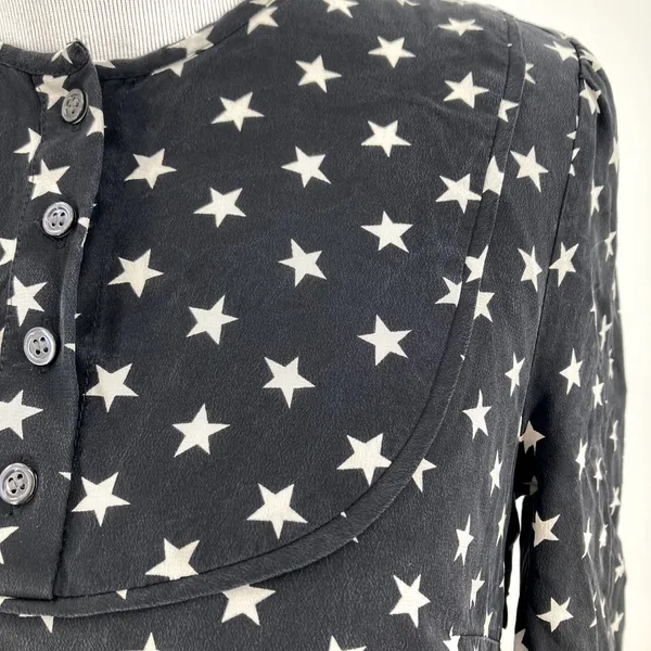 J. Crew Collection Black & White Silk Stars Button Scalloped Dress Size 0 - Image 3