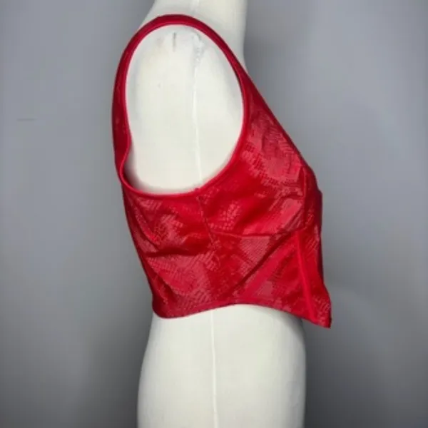 Pretty Little Thing - Red Snakeskin Matte Vinyl Underbust Seam Corset Crop Top - Image 3