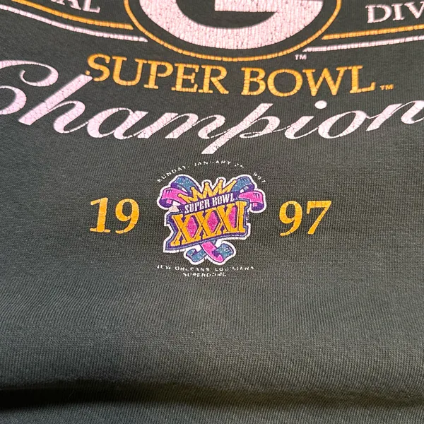 Vintage 1996 Green Bay Packers Super Bowl Champions 97’ Heavyweight Cotton Crewneck Sweatshirt - Image 4