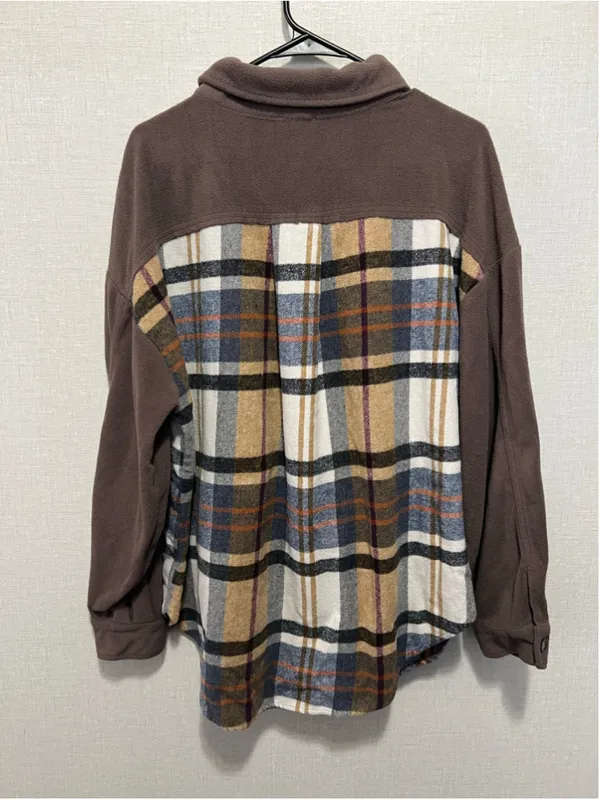 BIBI Brown Plaid Fleece Button Front Flannel Shacket With Chest Pockets Size M - Image 4