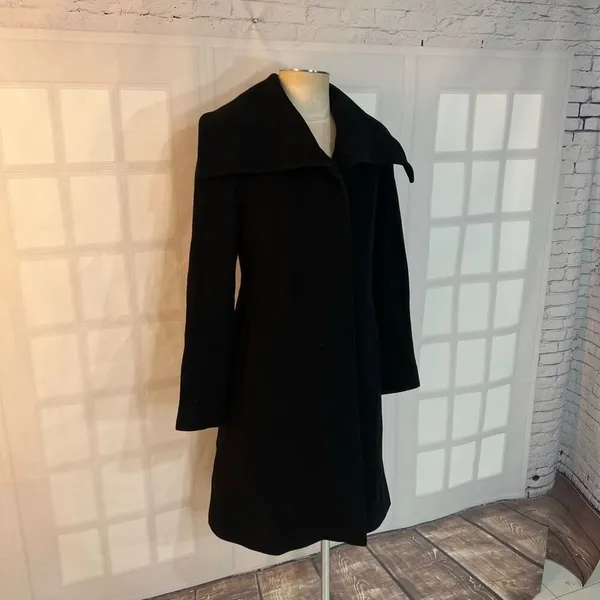 Cole Haan Black Convertible Collar Button Front Wool Cashmere Long Coat Size 4 - Image 4