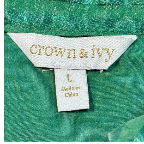 Crown & Ivy Tiered Mini Dress Womens Large‎ Green Striped Puff Sleeve Babydoll - Image 6