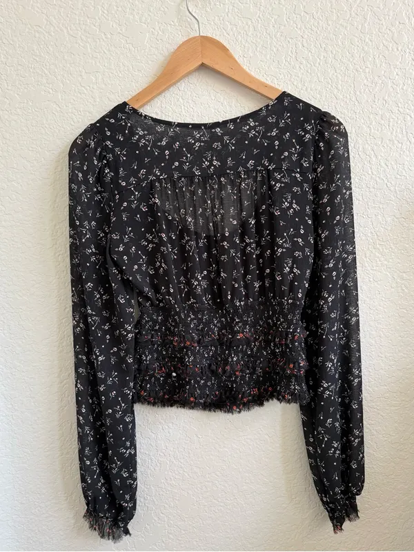 Free People Lolita Long Sleeve Floral Blooms Blouse Black‎ S - Image 6
