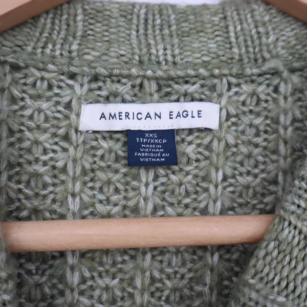 American Eagle Sweater Womens XXS Crewneck Green Textured Knit - Image 2