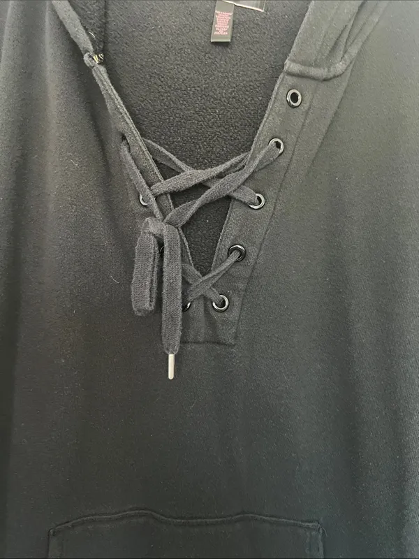 EUC Victoria's Secret Black Lace-Up Hooded Sweatshirt sz XL - Image 4
