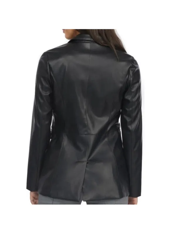 LAUNDRY by Shelli Segal Faux Leather Black Lightweight Single Button Blazer XS - Image 2