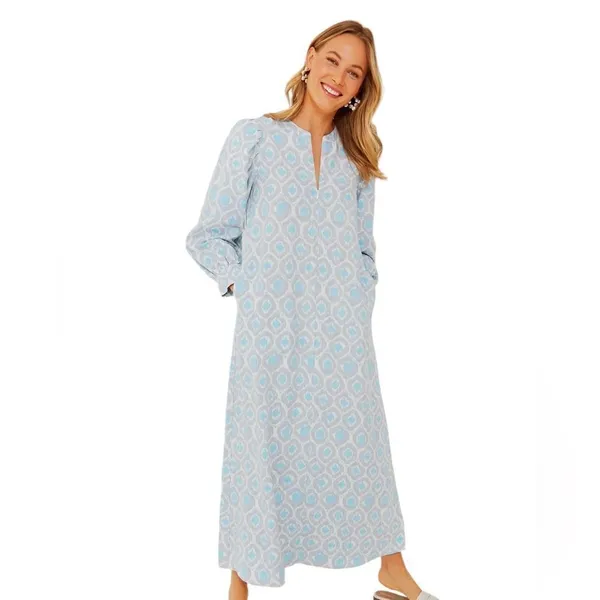 HYACINTH HOUSE Blue Ikat Zipper Zadie Maxi Dress XS - Image 2
