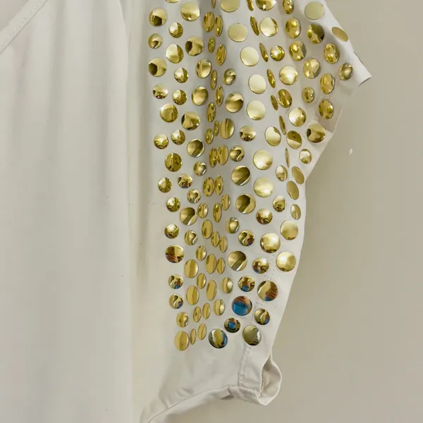 Vintage Baby Phat Y2k white top with gold stud embellished flutter sleeves - Image 2