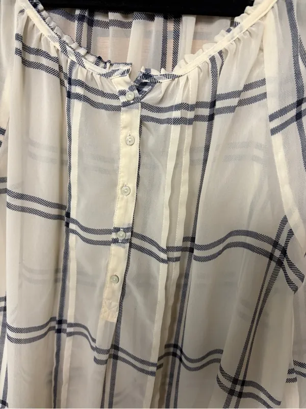 Abercrombie & fitch white and blue plaid sheer top size medium - Image 4