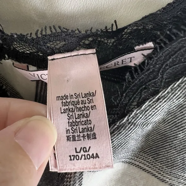 Victoria’s Secret Checkered‎ Lace Camisole Cami Sz L Black White Flannel Shimmer - Image 6