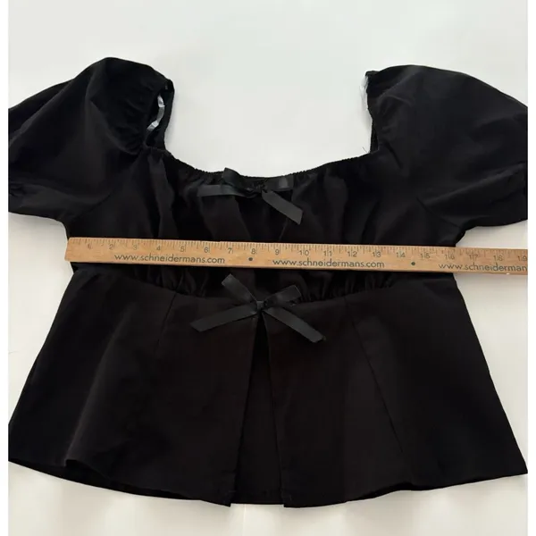 Riley & James Milkmaid Top Size Large Black Bows Puff Sleeve Whimsigoth Fairy - Image 9