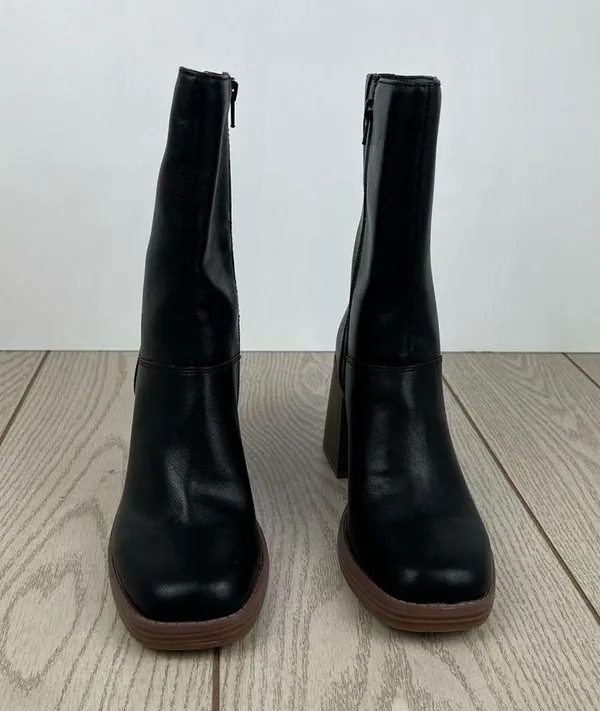 Sun + Stone Aleenn Stacked Round Toe Mid-calf Boots 9M Black Smooth $85 - Image 2