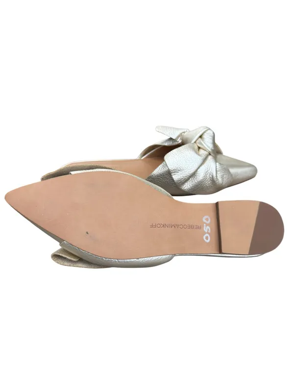 REBECCA MINKOFF Metallic Gold Leather Mules Modern Glam Pointed Toe Knot Bow 7M - Image 11