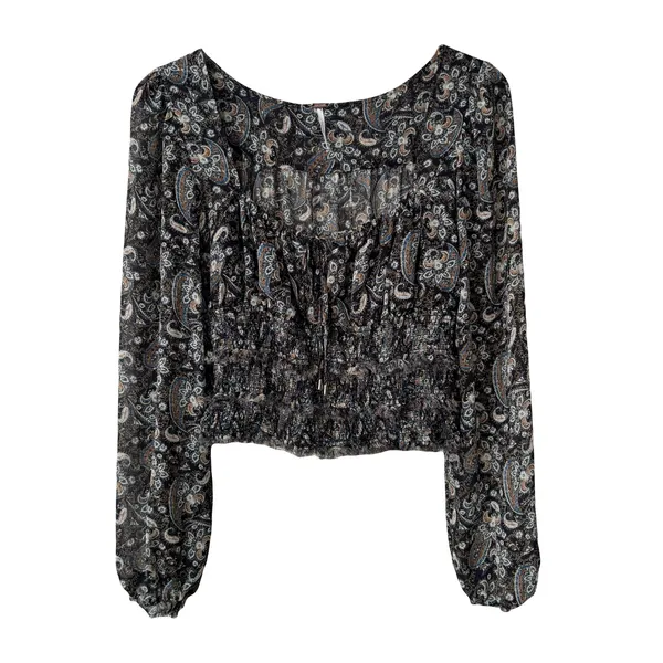 Free People Lolita Smocked Paisley Print Top Sz L - Image 2