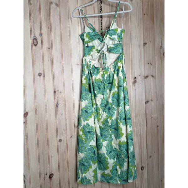 NWT Lulus Candria Cream and Green Floral Surplice Midi Dress Resort Party Size M - Image 6