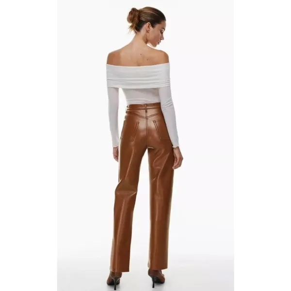Wilfred The Melina High-Waisted Vegan Leather Pants In Cognac Brown Size 4 - Image 3