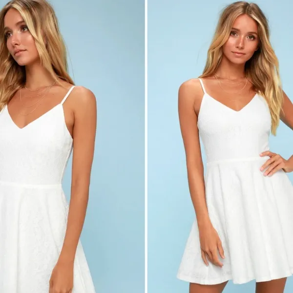 LULUS Bridal Bachelorette Engagement Shower Sexy Flirty Floral Lace Skater Dress - Image 3