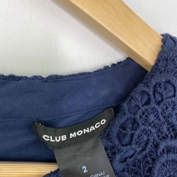 Club Monaco Navy Blue Lace‎ Embroidered Short Sleeve Mini Dress Womens Size 2 - Image 7