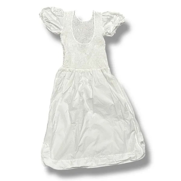Ganni Smocked Poplin Midi‎ Dress in White Organic Cotton - Image 10