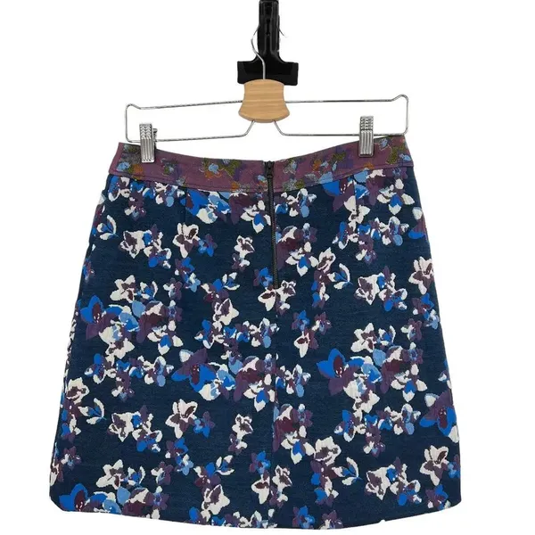 Anthropologie‎ Maeve Cardana Mini Skirt Floral Brocade Blue Purple Size US 4 - Image 6