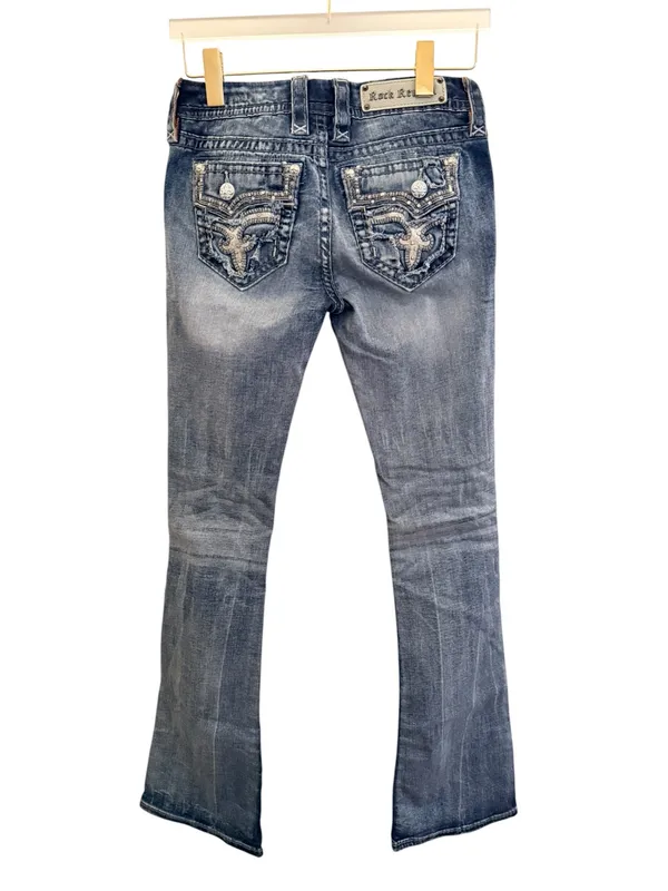 Rock Revival Betty Boot Distressed Embellished Jeans 27 - Image 2