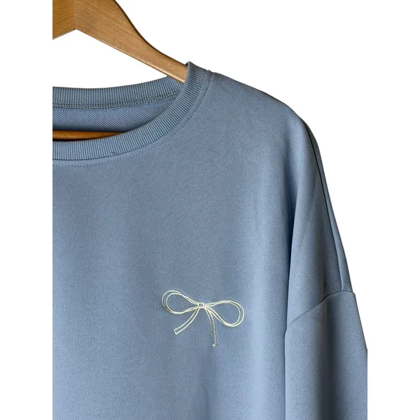Dazy Plus Sweatshirt Women 3XL Blue NWT Bow Heart Embroidered Oversized Pullover - Image 5