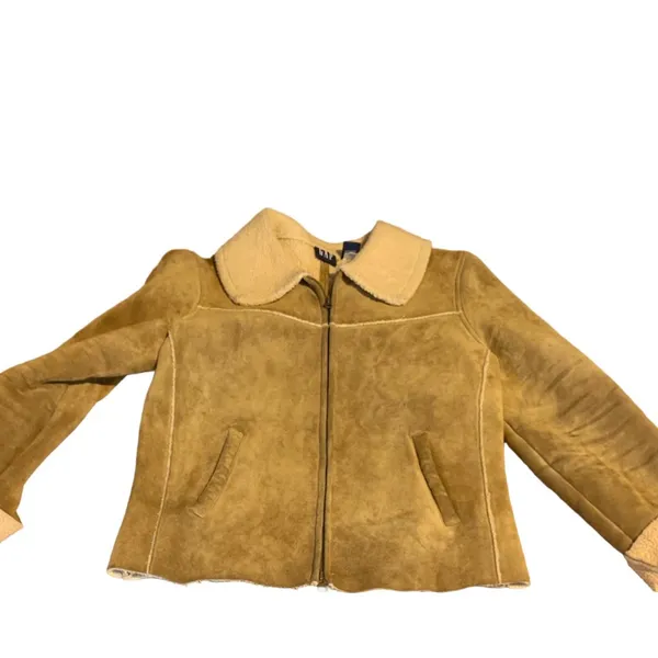 Vintage Y2k Gap Tan Suede And Cream Faux Shearling Lined Jacket (M) - Image 11