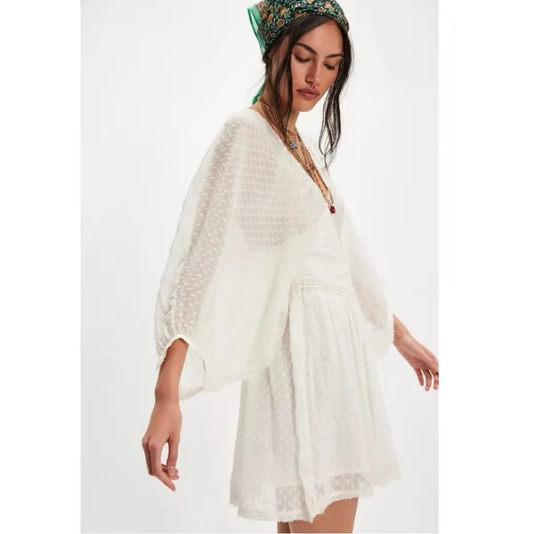 Free People Bohemian Ethereal Cottage Sweet Dreams Mini Dress in Tofu Small - Image 2