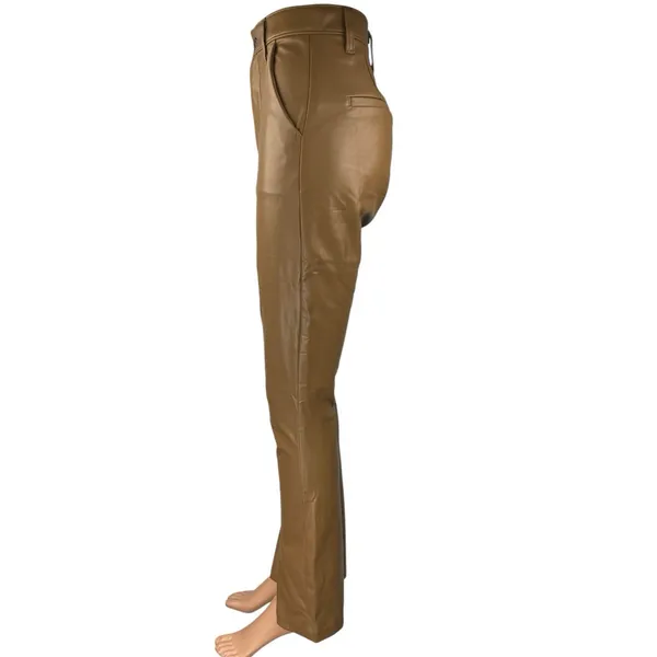 Abercrombie & Fitch Brown Faux Leather Skinny High Rise Split Hem Pants Size 25 - Image 2