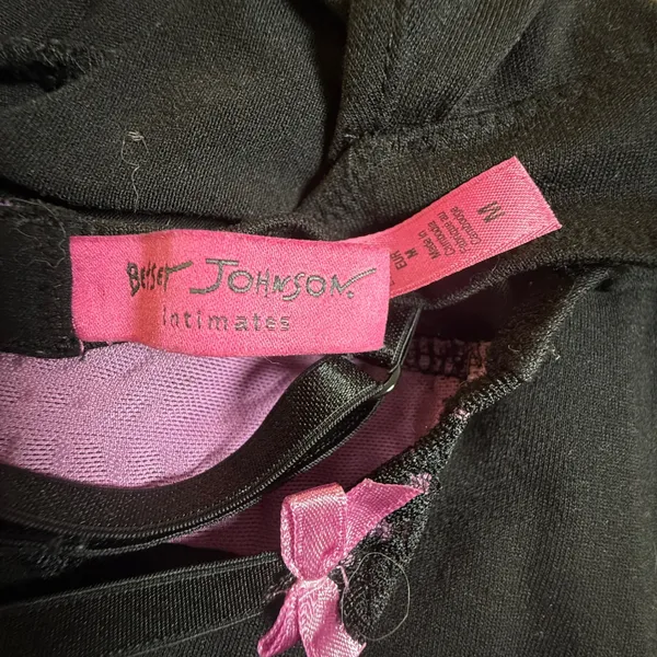 Betsey‎ Johnson Intimates Black Pink Lace Trim Camisole Baby Doll Bra Top Medium - Image 4