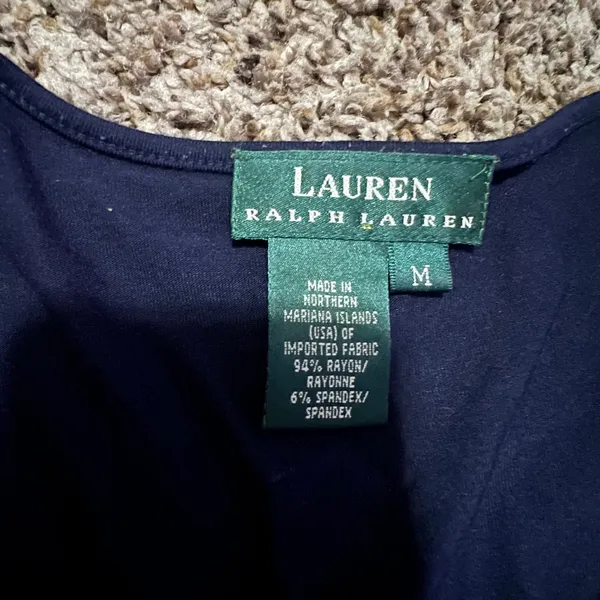 Lauren Ralph Lauren Womens Navy Blue V-Neck Long Sleeve‎ Stretch Jersey Top M - Image 2