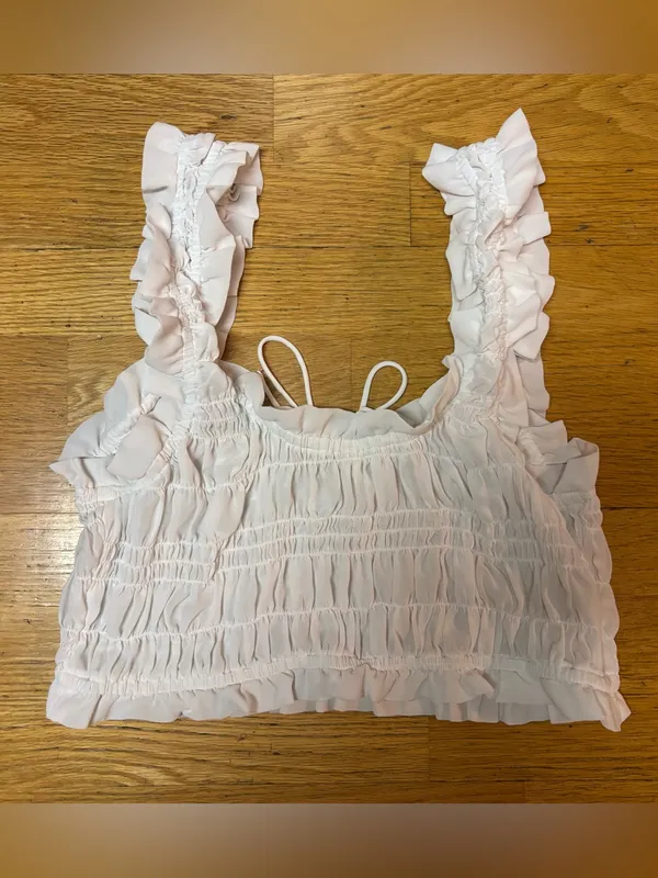 Anthropologie Lyrebird Ruched Ruffled Sheer Boho Coastal Lounge Bralette XL - Image 5