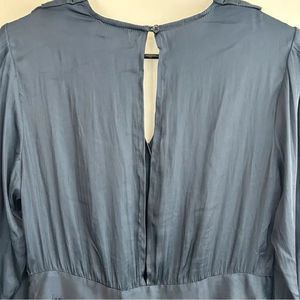 NWT See You Soon Dusty Blue Satin Long Sleeve Mini Dress Medium Anthropolgie - Image 10