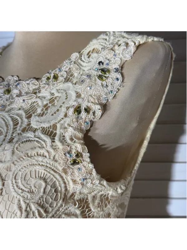 Dancing Queen cream floral sheer mesh dress beaded fairy princess homecoming M - Image 12