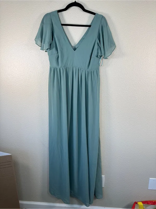 Birdy Grey Sage Green Maxi Bridesmaid Dress Womens M Formal Classic Gown Prom - Image 11