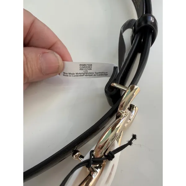 Rachel Zoe‎ Black Leather Belt High Shine Gold Interlocking Chain Link L NWT - Image 7