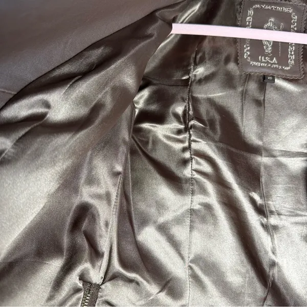 My Tribe Leather Moto Jacket Brown Full Zip Asymmetric Hem Biker Rocker XS Y2K - Image 10