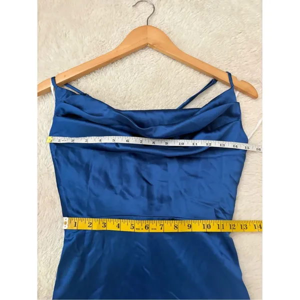 Lulus Luxe Reputation Blue Satin Sleeveless Cowl Neck Mini Dress Size XS NWT - Image 7