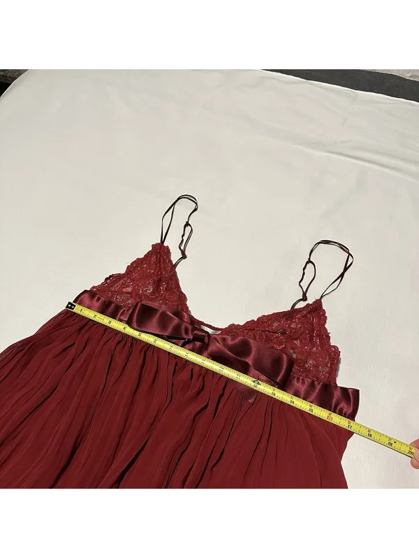 Victoria’s Secret Red Babydoll Slip Lingerie Lace Sheer Mesh Satin Bow XL - Image 5