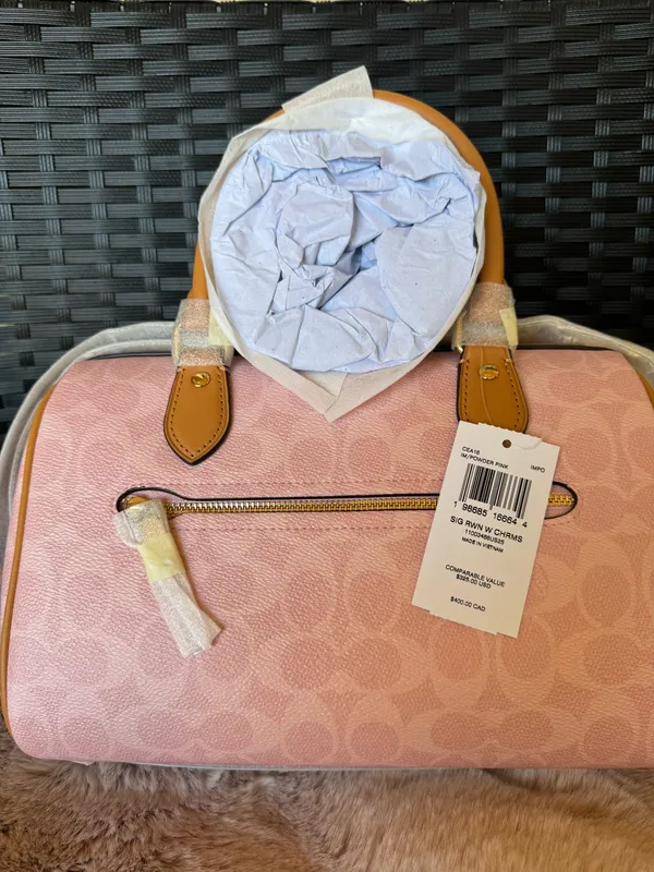 Coach Rowan Satchel Bag Signature Canvas With Charms Gold/Powder Pink CEA18 NWT - Image 4
