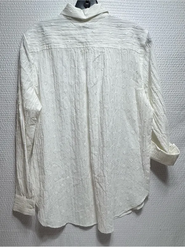 LOFT Cream Textured Button-Down Top - Image 3