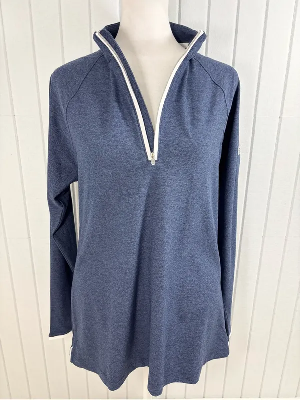 Peter Millar Navy Quarter-Zip Pullover White Trim Performance Top Size L NWT - Image 2