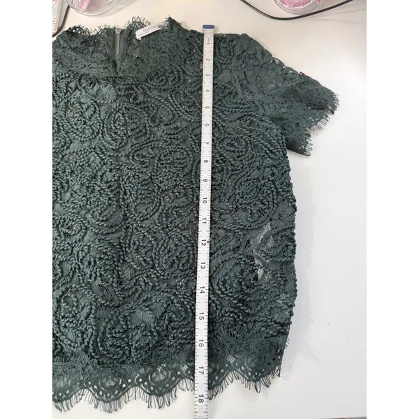 Zara Trafaluc Womens Green Lace Crop Top High Neck Back‎ Zip Short Sleeve Small - Image 8