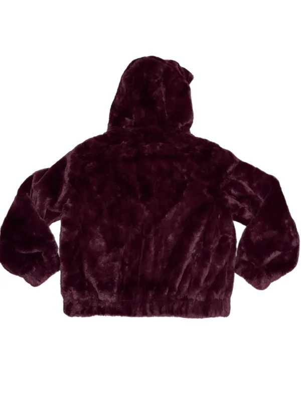 NWT Nordstrom Philosophy Faux Fur Coat Size Medium Burgundy - Image 4